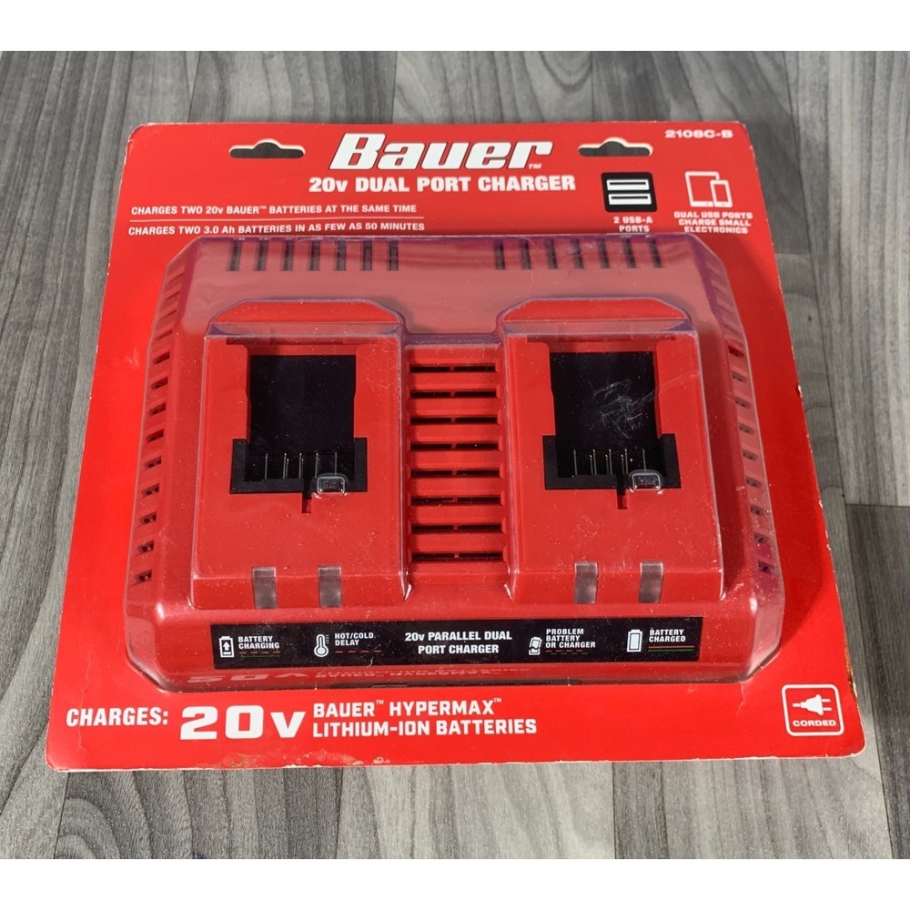 BAUER 20V Dual-Port Charger 2108C-B 2 USBA PORTS NEW!